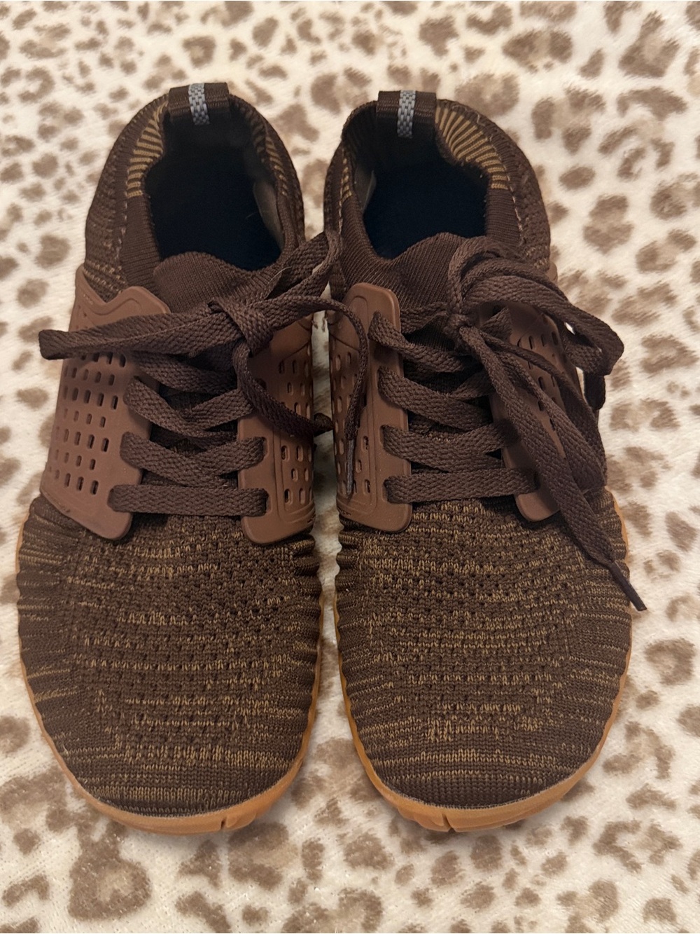 Brown Knit Lace-Up Sneakers
